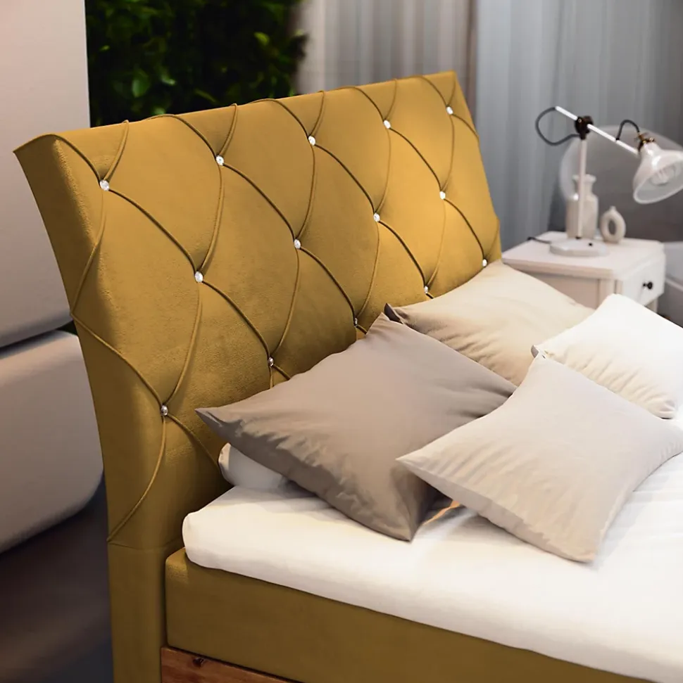 Lit Boxspring VELLANO 160X200 CM KRONOS 01, Jaune, Lit avec matelas et rangement