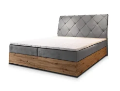 Lit Boxspring VELLANO 140X200 CM PAROS 05, Gris clair, Lit avec matelas et rangement