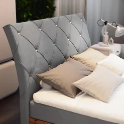 Lit Boxspring VELLANO 140X200 CM PAROS 05, Gris clair, Lit avec matelas et rangement