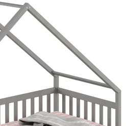 Lit cabane asymétrique ALVA avec tiroirs, 90 x 200 cm en pin massif lasuré gris