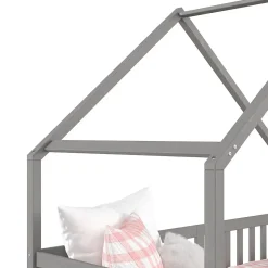 Lit cabane asymétrique ALVA avec tiroirs, 90 x 200 cm en pin massif lasuré gris