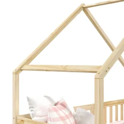 Lit cabane asymétrique ALVA avec tiroirs, 90 x 190 cm en pin massif finition naturelle