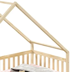 Lit cabane asymétrique ALVA avec tiroirs, 90 x 190 cm en pin massif finition naturelle