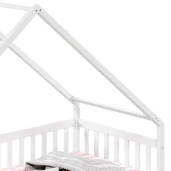 Lit cabane asymétrique ALVA avec tiroirs, 90 x 200 cm en pin massif lasuré blanc