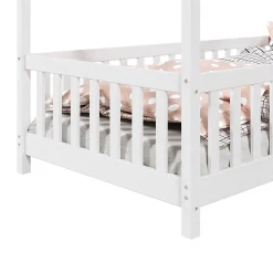 Lit cabane asymétrique CORA 90 x 190 cm en pin massif lasuré blanc