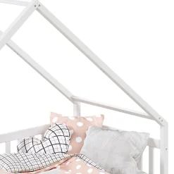 Lit cabane asymétrique CORA 90 x 190 cm en pin massif lasuré blanc