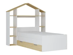 Lit cabane 90 x 190 cm - Coloris : Blanc et naturel + Matelas - JERACO