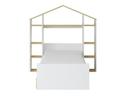 Lit cabane 90 x 190 cm - Coloris : Blanc et naturel + Matelas - JERACO