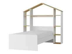 Lit cabane 90 x 190 cm - Coloris : Blanc et naturel + Matelas - JERACO