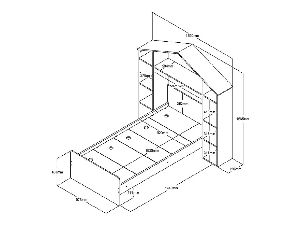 Lit cabane 90 x 190 cm - Coloris : Blanc et naturel + Matelas - JERACO
