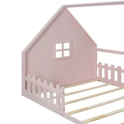 Lit cabane 140 x 200 cm - Lit double enfant avec barrières - Pin + MDF - Sans matelas - Rose