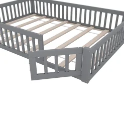 Lit Cabane 140 x 200 cm - Lit enfant Forme Cheminée - Pin + MDF - Sans Matelas - Gris