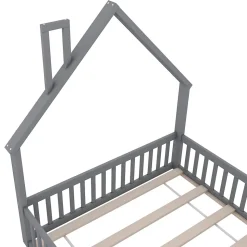 Lit Cabane 140 x 200 cm - Lit enfant Forme Cheminée - Pin + MDF - Sans Matelas - Gris