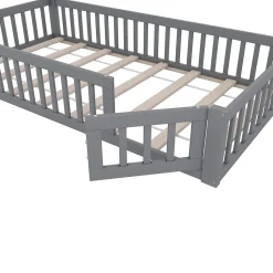 Lit Cabane 90 x 200 cm - Lit enfant Forme Cheminée - Pin + MDF - Sans Matelas - Gris
