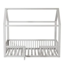 Lit Cabane 90 x 200 cm - Lit Simple avec Cadre en Bois et Sommier à Lattes - Pin + MDF - Sans Matelas - Blanc