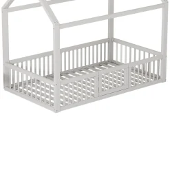 Lit Cabane 90 x 200 cm - Lit Simple avec Cadre en Bois et Sommier à Lattes - Pin + MDF - Sans Matelas - Blanc