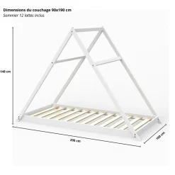 Lit cabane APACHE 90x190 + 1 sommier / Blanc