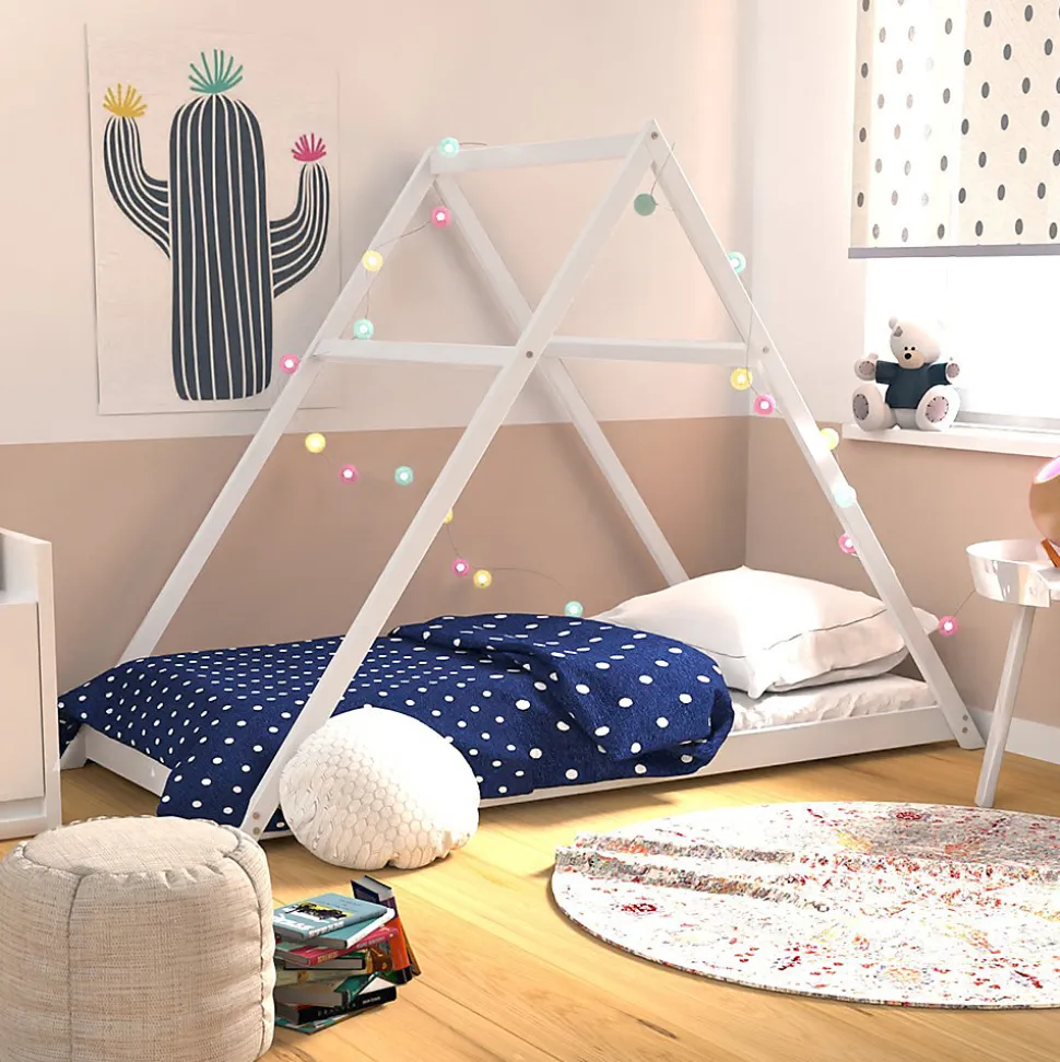 Lit cabane APACHE 90x190 + 1 sommier / Blanc