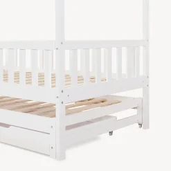 Lit cabane double Aarghonmaa avec matelas 90 x 200 cm blanc en.casa