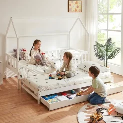 Lit cabane double Aarghonmaa avec matelas 90 x 200 cm blanc en.casa