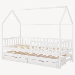 Lit cabane double Aarghonmaa avec matelas 90 x 200 cm blanc en.casa