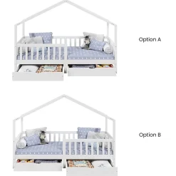 Lit cabane ELEA avec tiroirs, 90 x 200 cm en pin massif lasuré blanc