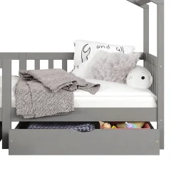 Lit cabane ELEA avec tiroirs, 90 x 200 cm en pin massif lasuré gris