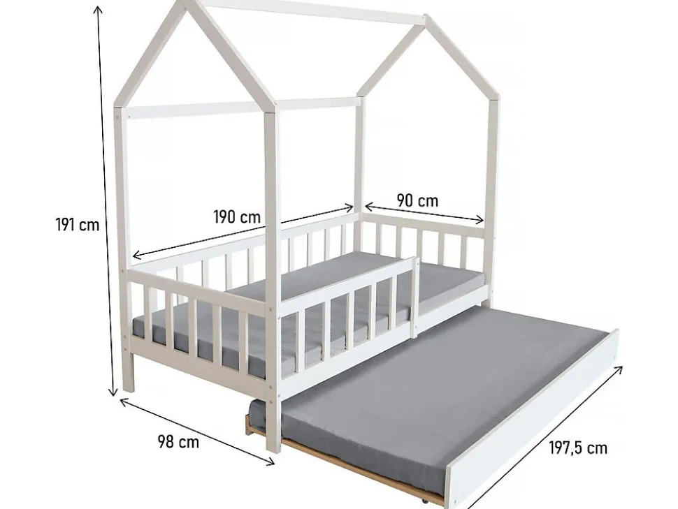 Lit cabane enfant avec tiroir "Paloma" 90 x 190 cm Blanc