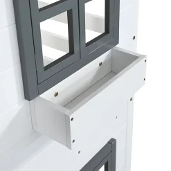 Lit Cabane enfant 90x200 cm - Lit Superposé avec Fenêtres et Garde-Corps Sécurisé, Maison en Pin Massif, Sans Matelas - Blanc