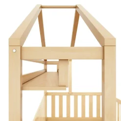 Lit cabane enfant 90x200cm - avec 2 tiroirs - bois massif avec sommier à lattes - naturel (sans matelas)