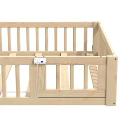 Lit cabane enfant 140x190cm - sommier à lattes - 1 porte - naturel (matelas non inclus)