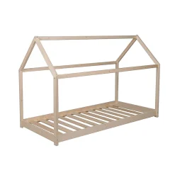 Lit cabane enfant 90x200cm bois massif PANDOU Naturel inclus sommier