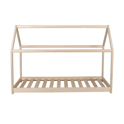 Lit cabane enfant 90x200cm bois massif PANDOU Naturel inclus sommier