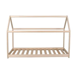 Lit cabane enfant 70x140cm bois massif PANDOU Naturel inclus sommier