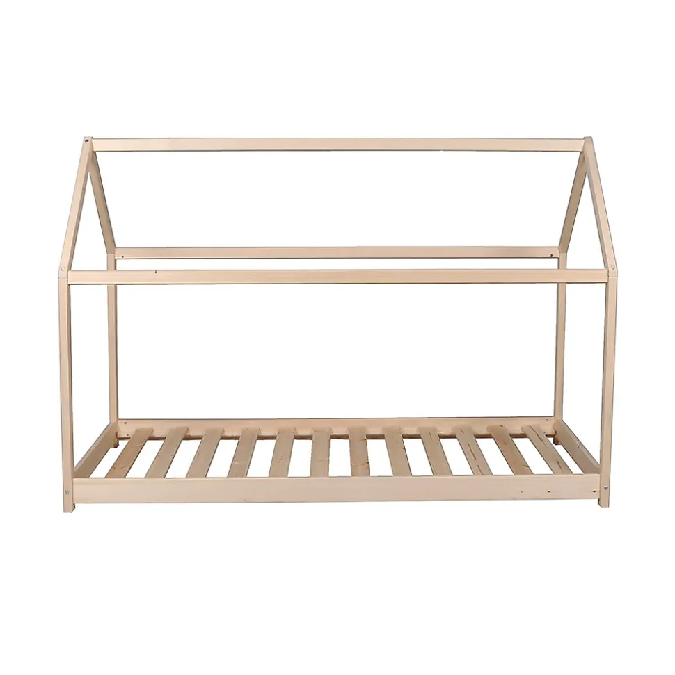 Lit cabane enfant 70x140cm bois massif PANDOU Naturel inclus sommier