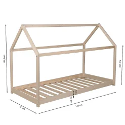 Lit cabane enfant 70x140cm bois massif PANDOU Naturel inclus sommier