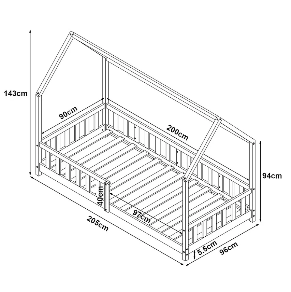 Lit cabane Hesel avec matelas à mousse froid 90 x 200 cm blanc en.casa