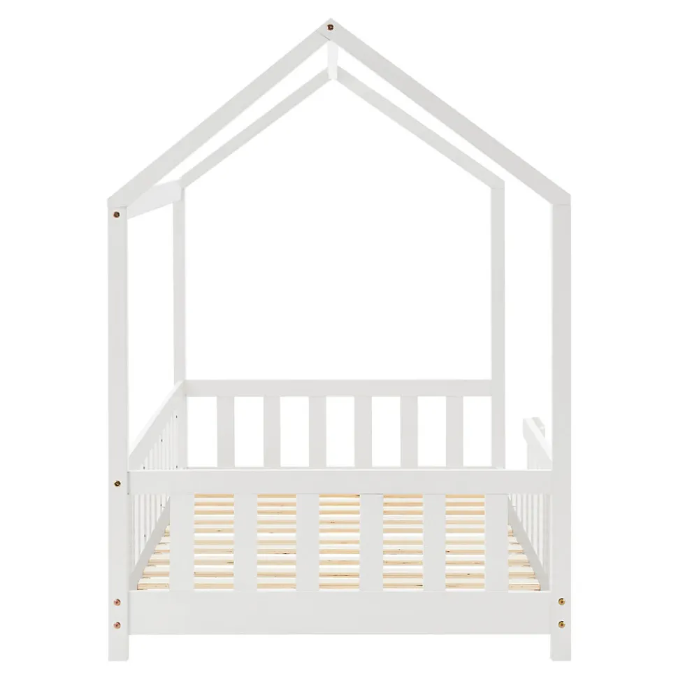 Lit cabane Hesel avec matelas à mousse froid 90 x 200 cm blanc en.casa