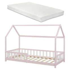 Lit cabane Hesel avec matelas à mousse froid 90 x 200 cm rose en.casa