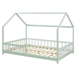 Lit cabane Hesel pour enfants bois de pin 120 x 200 cm vert menthe en.casa