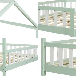 Lit cabane Hesel pour enfants bois de pin 120 x 200 cm vert menthe en.casa