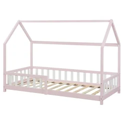 Lit cabane Hesel pour enfants bois de pin 90 x 200 cm rose en.casa
