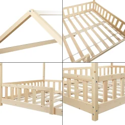 Lit cabane Hesel pour enfants bois de pin 120 x 200 cm naturel en.casa