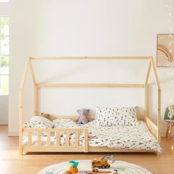 Lit cabane Hesel pour enfants bois de pin 120 x 200 cm naturel en.casa