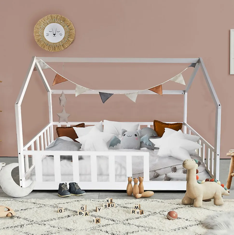 Lit cabane Kiwi 90x190 avec sommier et matelas /Blanc