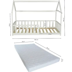 Lit cabane Kiwi 90x190 avec sommier et matelas /Blanc