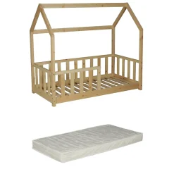 Lit cabane Kiwi 70x140 avec sommier et matelas /Naturel