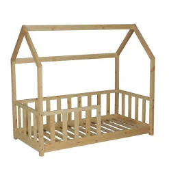 Lit cabane Kiwi 70x140 avec sommier et matelas /Naturel