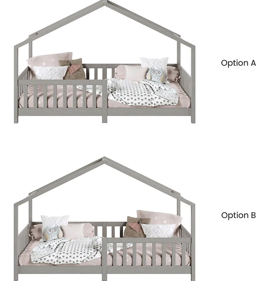 Lit cabane LISAN 90 x 190 cm, en pin massif lasuré gris