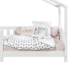 Lit cabane LISAN 90 x 190 cm, en pin massif lasuré blanc